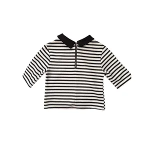 Zara W Collection‎ Striped Peter Pan Collar Crop Top Black White Back Zip Small thumbnail 2