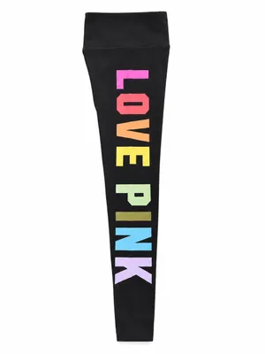 NWT Pink Victoria's Secret Leggings Small Black Rainbow Love Pink Logo High Wais thumbnail 2