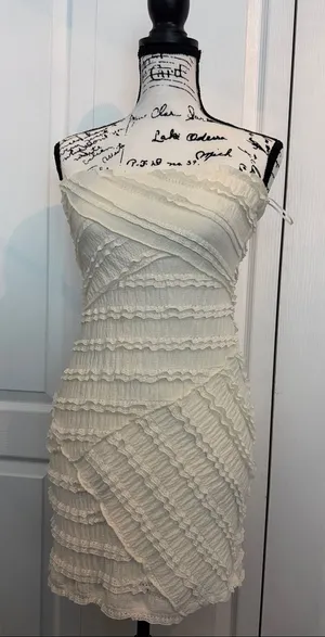 Altar'd State Cream Strapless Ruffle Mini Dress thumbnail 1