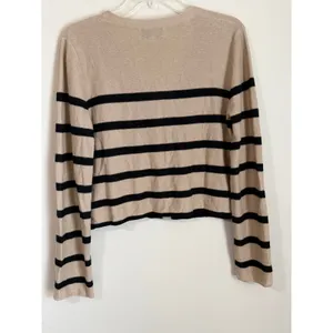 La Ligne Cardigan Women Size S Tan Black Striped Linen Cropped V-Neck thumbnail 2