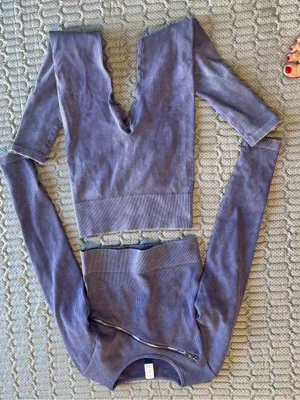 Seamless Cutout Ribbed Leggings Set - Purple thumbnail 4