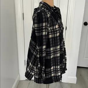 Free People Baby Blue Black Cream Plaid Button Up Tunic thumbnail 5