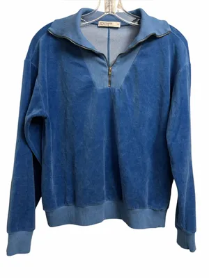 Stateside Women's Blue Quarter-Zip V-Neck Sweater thumbnail 1