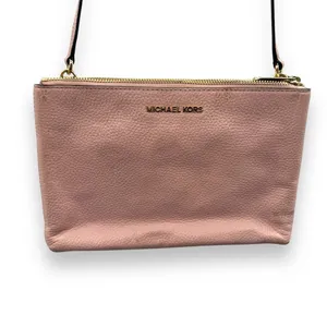 Michael Kors Trisha Medium Pebbled‎ Leather Pink Cream Logo Print Crossbody Bag thumbnail 2
