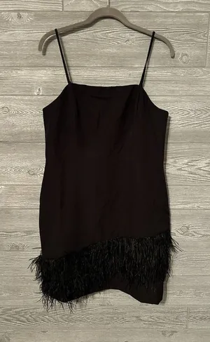 Sam Edelman Size 6 Spaghetti Strap Asymmetrical Feather Trim Mini Sheath Dress‎ thumbnail 1
