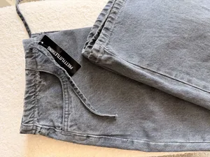 Women's Washed Grey Drawstring Waist Wide Leg Jeans thumbnail 2