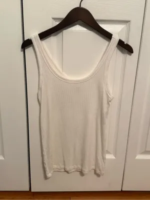 Aerie Double Scoop Neck Top in White thumbnail 2