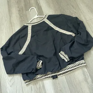 Free People Jacket crochet crop bomber womens Navy Blue small boho preppy casual thumbnail 5