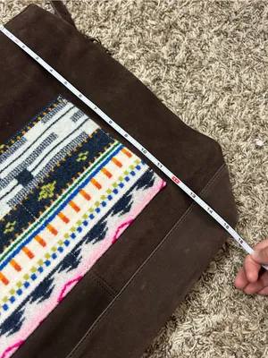 Pendleton Brown Suede Messenger Tote with Multicolor Patterned Pocket and back thumbnail 2