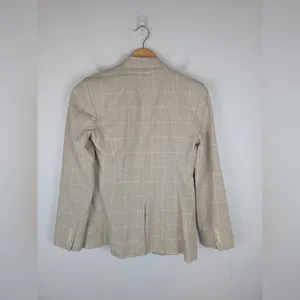Madewell The Slim Linen Cotton Plaid Pockets Shoulder‎ Pads Blazer Women’s Sz 2 thumbnail 10