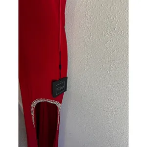 NWT Ieena for Mac Duggal Gown 2 Red Rhinestone‎ Halter Slit Evening Dress 26533 thumbnail 8