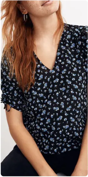 Madewell Silk Cinch-Sleeve Top in Baby's Breath True Black thumbnail 1