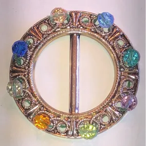 Multicolor Beaded Circular Boho Belt Buckle Blue thumbnail 1