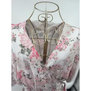 Wayf Pink Floral Wrap Dress Long 3/4 Sleeve Lined Size L thumbnail 6
