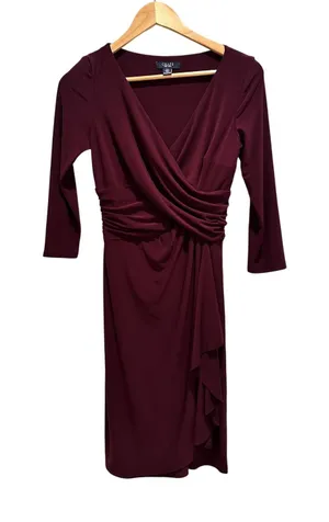 Chaps Womens XS Purple‎ Faux Wrap Ruched Sheath Dress 3/4 Sleeve V-Neck thumbnail 1