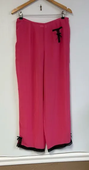 Victoria’s Secret Sheer Pink Satin Pajama Pants with Black Lace Trim – Size‎ M thumbnail 1