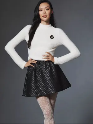 By Anthropologie Mock-Neck Fuzzy Long Sleeve White Sweater Top thumbnail 1