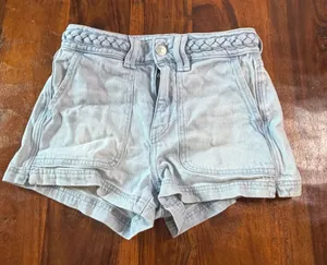 American Eagle Light Wash Braided Waist Denim Shorts Size 00 Stretch Lyocell thumbnail 1