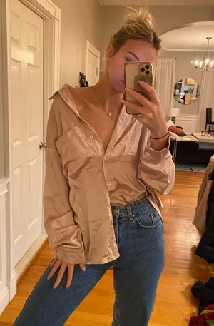 SheIn Satin Nude Button Down thumbnail 1