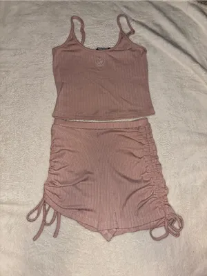 White Fox Ribbed Ruched Pink Set thumbnail 1