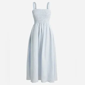 J.Crew Smocked beach dress in linen-cotton blend stripe size S 14” pit to pit stretchy thumbnail 2