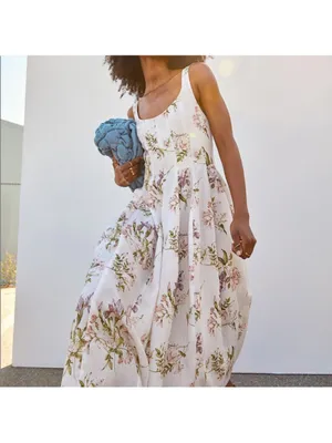 Brock Collection x H&M Lyocell Blend Cream Floral Long Cross Back Dress DESIGNER thumbnail 10