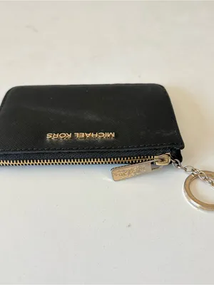 Michael Kors Jet Set Small Zip Black Leather Wallet Coin Pouch Card Holder 5x3.5 thumbnail 4