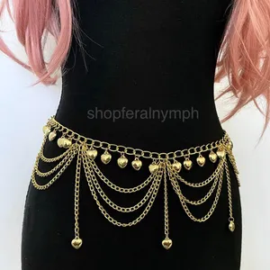 Gold Y2K Tiered Heart Charm Waist Chain Belt, Fits 22-27.5 Inches, X7GA1304 thumbnail 5