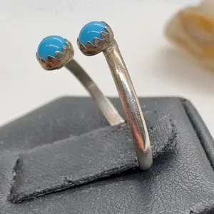 Sterling Silver Kingman Turquoise Adjustable Bypass Ring Size 5.5 0.83g thumbnail 4