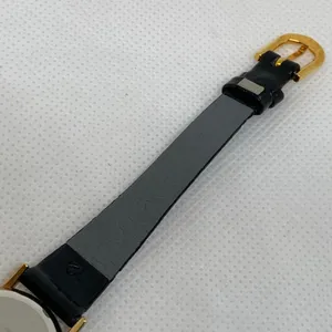 Vintage women gold tone watch quartz analog 22mm round black leather running thumbnail 8