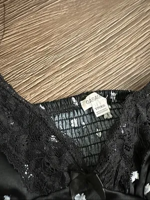 Garage Black Floral Lace Trim Satin Crop Top thumbnail 2