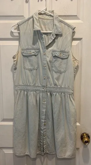 Gap 1969‎ Womens Light Wash Denim Sleeveless Button Front Shirt Dress Large Blue thumbnail 1