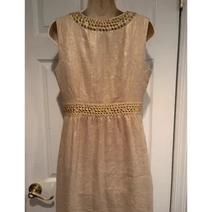 Kate‎ Spade New York Gold Metallic Linen Studded Sheath Dress NJMU1225 Womens 4 thumbnail 2