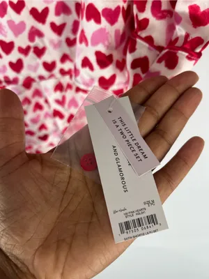 Lilac + London Pink Hearts Satin Shortie Pajama Set Size M NWT thumbnail 9