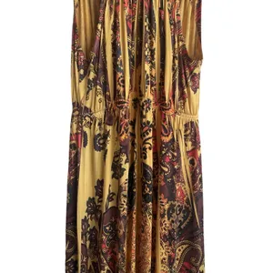 One World Women Maxi Dress S Yellow Batik Print Hippie Retro Boho‎ Jersey Resort thumbnail 4