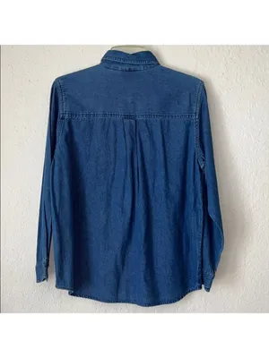 Vintage Jean Shirt Denim Shirt Holiday Embroidery Christmas Cottagecore 90s thumbnail 9