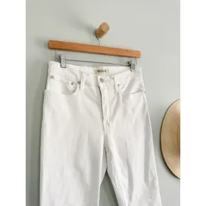 Madewell | EUC Cali Demi-Boot Jeans Pure White Raw Hem Cropped Flare | Sz 28 thumbnail 5