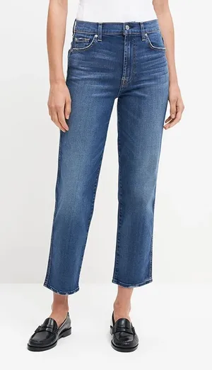 7 For All Mankind High Waist Cropped Straight Jeans Authentic Light Size 27‎ thumbnail 1
