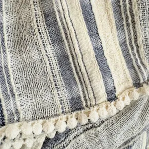 Knox Rose Cardigan Top M Cotton Boho Embroidered Fringe Blue Cream Peasant thumbnail 6