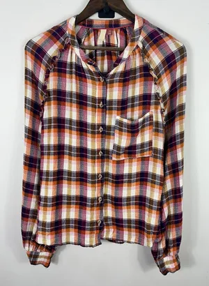 Pilcro Plaid Button Up Shirt Women Medium Ruffle Cottage Academia Preppy Western thumbnail 1