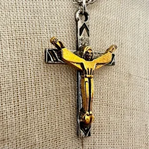 Silver gold tone cross pendant necklace thumbnail 8