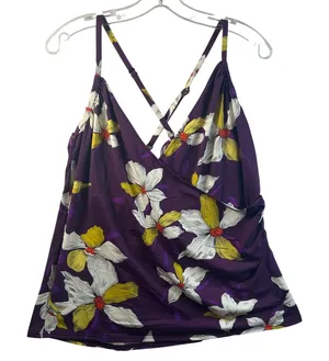 Lands‎ End Purple Floral Surplice Tankini Swim Top Womens Size 16 Adjustable thumbnail 1