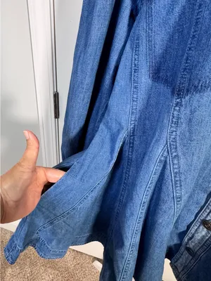 Free People Get Free Denim Mini Dress S Godet Swing Puff Sleeve Pockets Cotton thumbnail 7