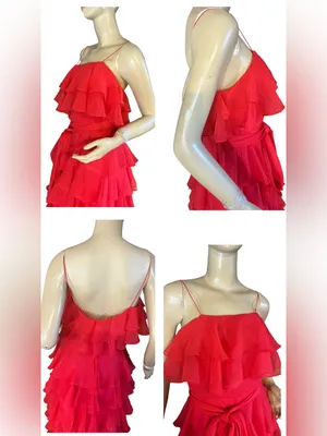 Vintage 1970'S Red Chiffon Tiered Ruffle Miss Elliette California Maxi Dress (S) thumbnail 8