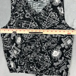 Harry Potter Marauders Map Black Sleeveless Button Up Tie Front Top Womens Large thumbnail 3