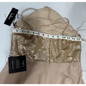 Lulus Maxi Dress XS Blush Tan Halter Sequined Top Chiffon Gown Party Bridesmaid thumbnail 8