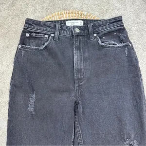 Abercrombie & Fitch Curve Love The Mom High Rise Skinny Jean Black Destroy 26 2R thumbnail 5