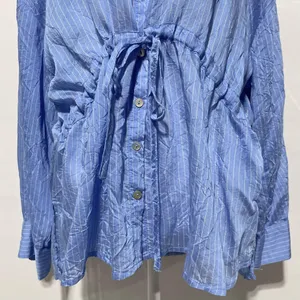 Zara Wrinkled Drawstring Waist Striped Shirt 4387/042/044 Blue White Size XL thumbnail 8