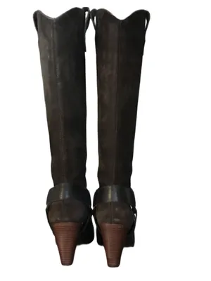 L.L. Bean Dark Brown Suede & Leather Western Style Heeled Calf High Boots (6.5) thumbnail 4