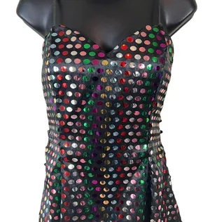 Vintage 80s Nadine Rainbow Swiftie Disco Ball Sequin Strapless Mini Dress thumbnail 2